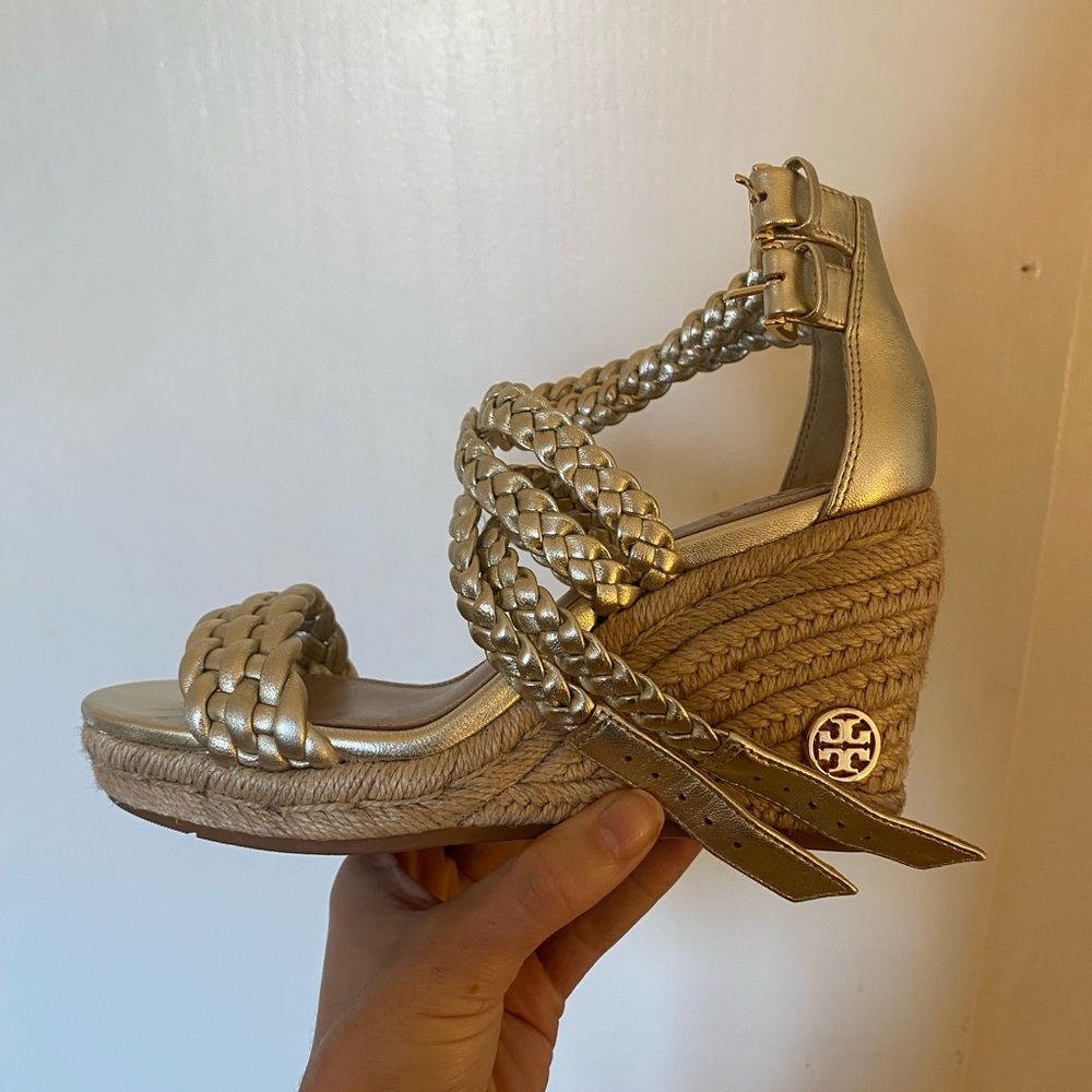 Tory Burch Gold Espadrille Wedge Sandals